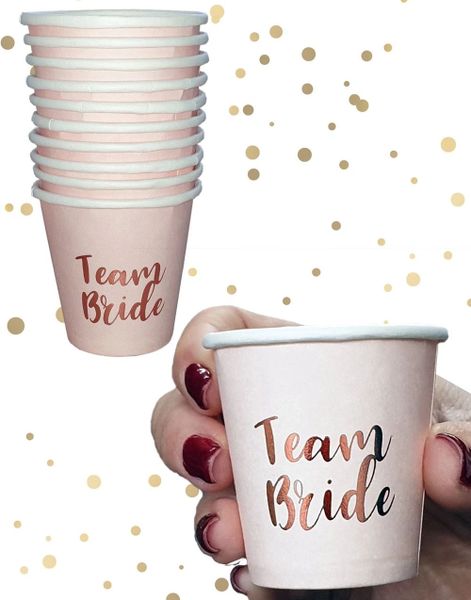 10 stk "Team Bride" Roséguld Shotglas i Papir - Polterabend