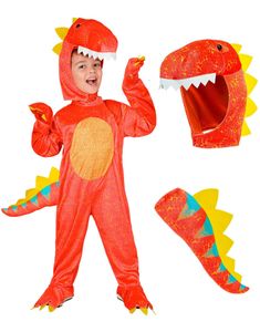 Ceratosaurus - Rødt Dinosaur Kostyme til Barn