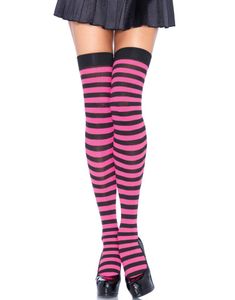 Stribede Sorte og Neon Pink Strømper