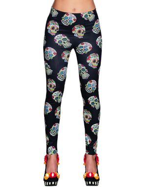 Sorte Leggings med Day of the Dead Motiv