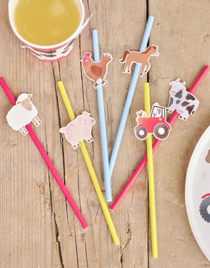 16 stk Sugerør med Pappmotiver av Gårdsdyr og Traktor 19,5 cm - Farm Friends