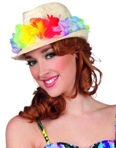 Flettet Beige Fedora med Hawaiiblomster