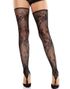 Blonde Netting Lårstrømper uten Fot med Tåhempe – Svart