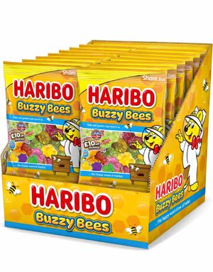 12 st Haribo Buzzy Bees - Blomst- og Bieformede Skum- og Vingummi Godteribiter - Hel Kasse 1,68 kg