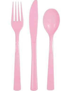 18 stykke genanvendeligt lyserødt plastbestik