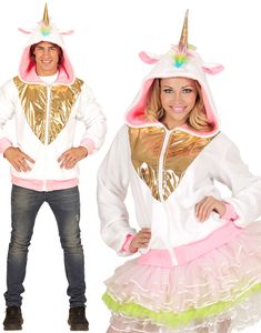 Hvid Unicorn Sweater med Hætte og Horn