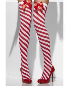 Candy Cane - Røde og Hvide Strømper med Sløjfer