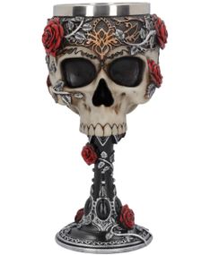 Gothic Roses Goblet - Drikkebæger med Kranie og Blomster 18 cm