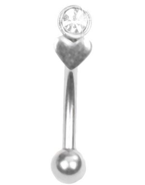 Øjenbrynspiercing med Hjerte og Klar Sten - 1.2 x 8 mm