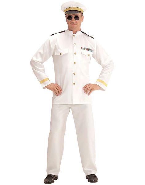 Hvidt Pilotkostume med Guldfarvet Detaljer - Herrekostume