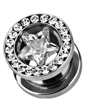 Diamond Star - Sølvfarvet Piercing Tunnel