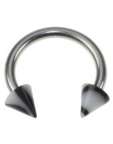 Rund Øjenbrynspiercing med Sorte og Hvide Spike Kugler - 1.2 x 8 mm
