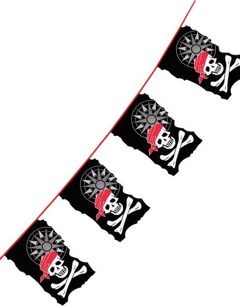10 Meter Lang Piratbanner med Flag - Pirates of the Seven Seas