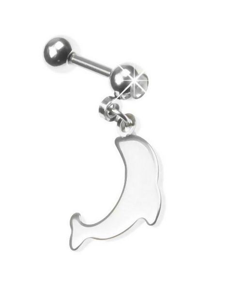 Tragus/Helix med Hængende Delfin & Klar Sten