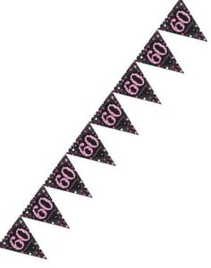 60-Års Fejring - 4 Meter Sort og Lyserød Glitrende Flagbanner