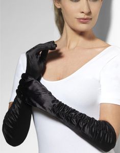 Draperede Handsker m/Skinnende Stof - Sort