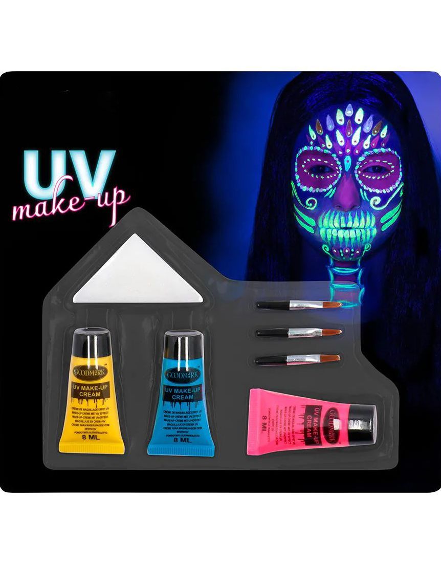 Lysende Hovedskal UV Make up 3 Tubes med Pensel og Svamp Sminkesæt