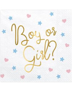20 stk Gender Reveal Servietter med Guldfolieret Boy or Girl? Tekst - 33x33 cm