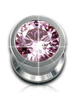 Piercing Plug med Indrammet Rosa Sten