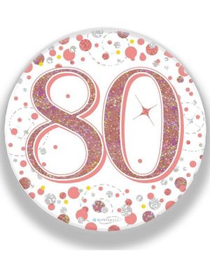 80-års Feiring Hvit og Rosegull Holografisk Pin/Badge