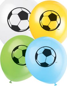 8 stk 30 cm - Balloner i Assorterede Farver med Fodboldtryk