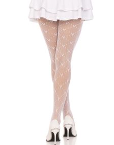 Hjerte mønstret nettingsstrømpebukse – Hvit